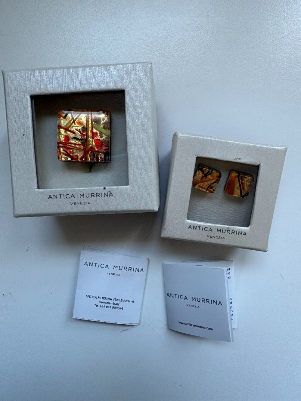 Antica Murrina Venezia Murano Glass Ring Earrings Set Italy Boxed certificate